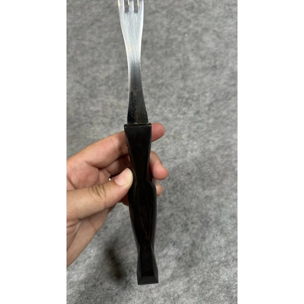 Vintage Cutco 1726 Turning 3 Prong Fork Dark Brown Swirl/Black Handle 11